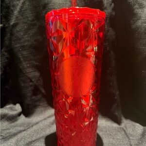 Starbucks Red Faceted Tall Cold Cup with Straw